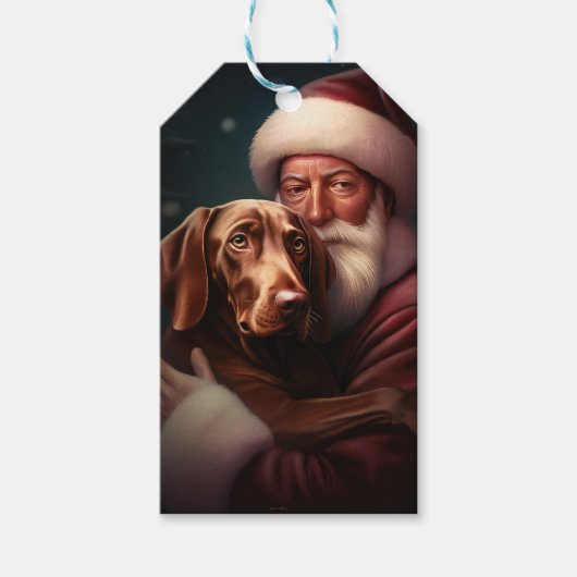 Vizsla met Sinterklaas Feestelijke Kerstmis Cadeaulabel (Voorkant)