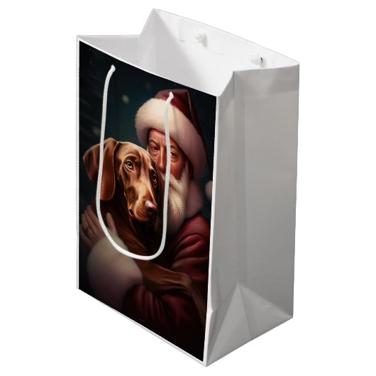 Vizsla met Sinterklaas Feestelijke Kerstmis Medium Cadeauzakje (Voorkant Gekanteld)