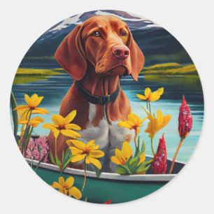 Vizsla op een peddel: een Schilderachtig avontuur Ronde Sticker