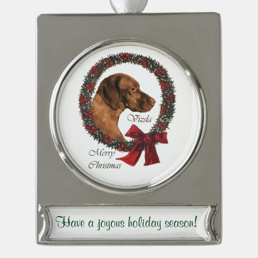 Vizsla Persoonlijke Kerstmis Verzilverd Banner Ornament (Voorkant)
