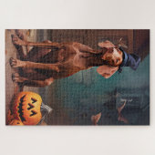 Vizsla pompoenen Halloween eng Legpuzzel (Horizontaal)