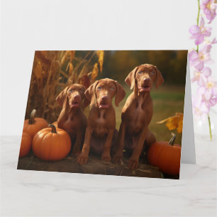 Vizsla Puppy Herfst Delight Pompoen Kaart