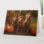 Vizsla Puppy Herfst Plezier Pompoen Kaart (Voorkant)