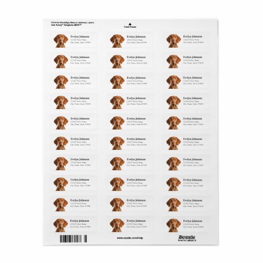 Vizsla Return Address Labels (Full Sheet)