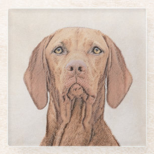 Vizsla schilderen - Kute Original Dog Art Glazen Onderzetter