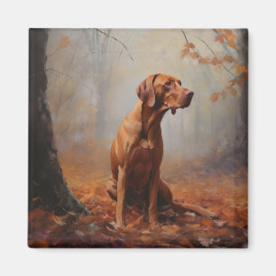 Vizsla tussen vallende herfstbladeren inspireert magneet