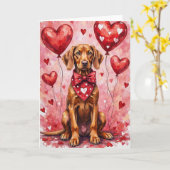 Vizsla Valentine Dog Sitting with Hearts Red Kaart (Gele Bloem)