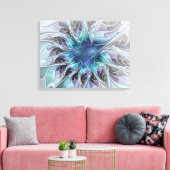 Vlaams Abstract Modern Flower W. Blue Triptych Canvas Afdruk (Insitu (Woonkamer))