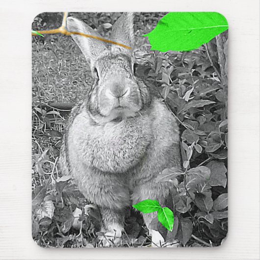 Vlaams reuzenkonijn B & W met groene bladeren Muismat (Voorkant)