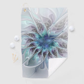 Vlaamse, Abstracte, moderne blauwe bloem fractale Golfhanddoek (Insitu)