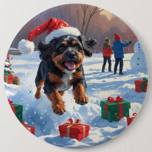 Vlaamse Koehonden Kerstmis Sneeuwlandschap Ronde Button 6,0 Cm