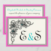 Vlaamse roze turkooise bruiloft kaart (Voorkant / Achterkant)