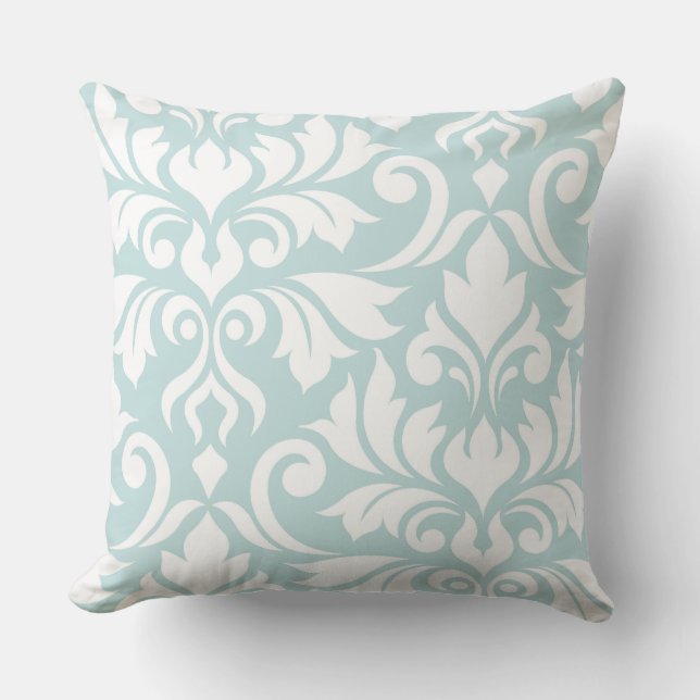 Vlaanderen Damask Art I White op Duck Egg Blue Kussen (Voorkant)