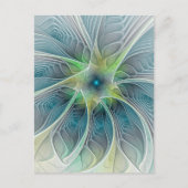 Vlaanderen Fantasy Modern Blue Green Fractal Flowe Briefkaart (Voorkant)