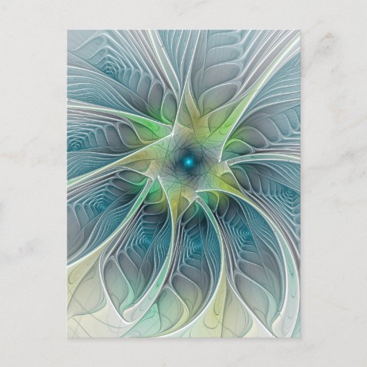 Vlaanderen Fantasy Modern Blue Green Fractal Flowe Briefkaart (Voorkant)