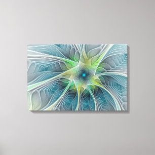 Vlaanderen Fantasy Modern Blue Green Fractal Flowe Canvas Afdruk