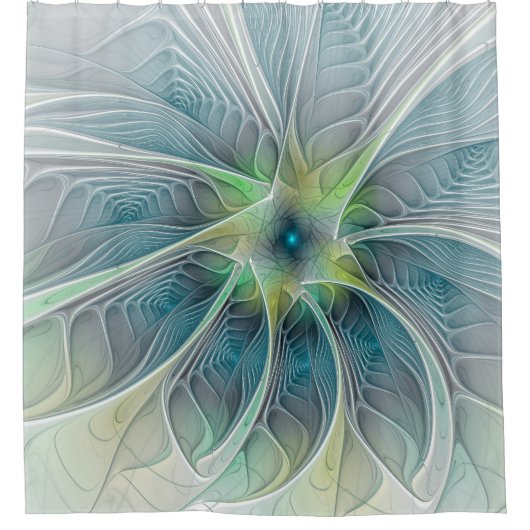 Vlaanderen Fantasy Modern Blue Green Fractal Flowe Douchegordijn (Voorkant)