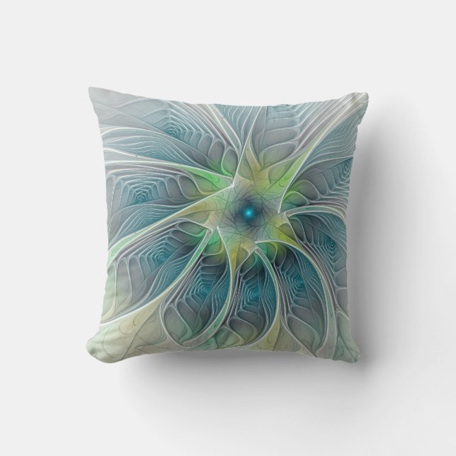 Vlaanderen Fantasy Modern Blue Green Fractal Flowe Kussen (Voorkant)