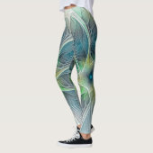 Vlaanderen Fantasy Modern Blue Green Fractal Flowe Leggings (Links)