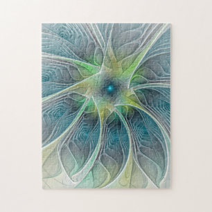 Vlaanderen Fantasy Modern Blue Green Fractal Flowe Legpuzzel