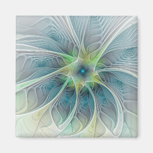 Vlaanderen Fantasy Modern Blue Green Fractal Flowe Magneet