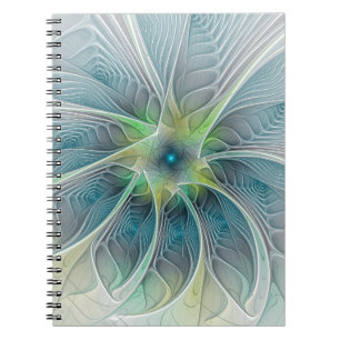 Vlaanderen Fantasy Modern Blue Green Fractal Flowe Notitieboek