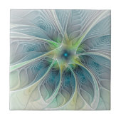 Vlaanderen Fantasy Modern Blue Green Fractal Flowe Tegeltje (Voorkant)