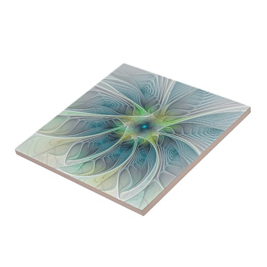 Vlaanderen Fantasy Modern Blue Green Fractal Flowe Tegeltje (Zijkant)