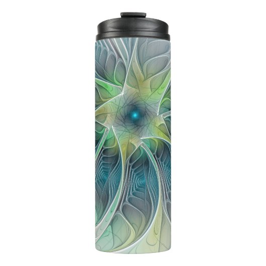 Vlaanderen Fantasy Modern Blue Green Fractal Flowe Thermosbeker (Voorkant)