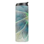 Vlaanderen Fantasy Modern Blue Green Fractal Flowe Thermosbeker (Gedraaid links)