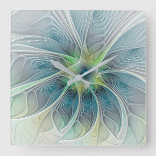Vlaanderen Fantasy Modern Blue Green Fractal Flowe Vierkante Klok