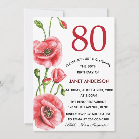 Vlaanderen papaver Waterverf 80e verjaardag Kaart (Voorkant)