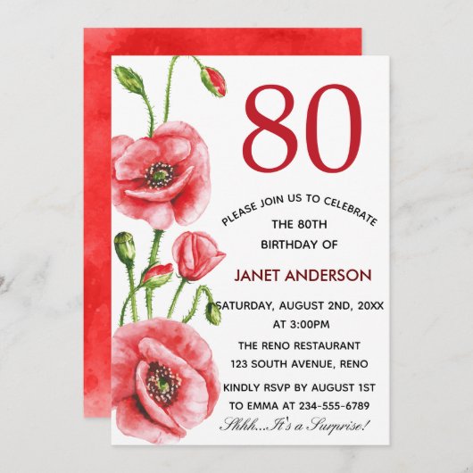Vlaanderen papaver Waterverf 80e verjaardag Kaart (Voorkant / Achterkant)
