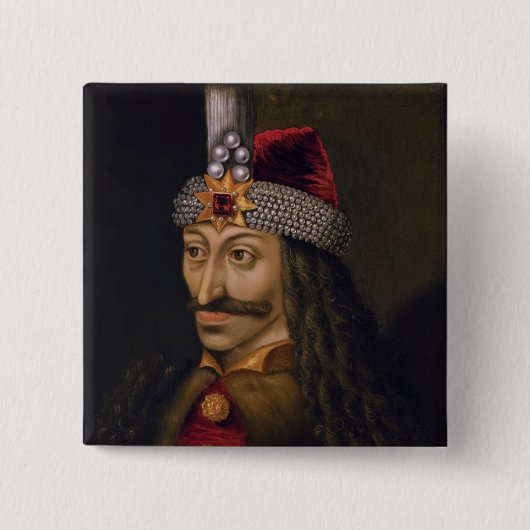 Vlad Tepes: Impaler, Dracula Dragon Prince Voivode Vierkante Button 5,1 Cm (Voorkant)