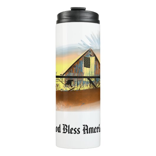 *~* Vlag Amerikaanse Houten Schuur GOD ZEGEN AMERI Thermosbeker (Voorkant)