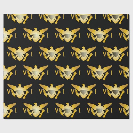 Vlag Amerikaanse Maagdeneilanden | Zwarte en goudw Cadeaupapier (Vlak)