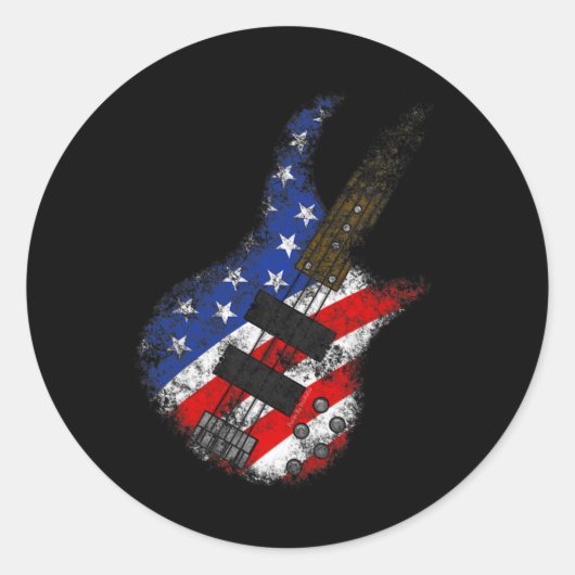 Vlag B Gitaar USA Onafhankelijkheidsdag 4 juli Ronde Sticker (Voorkant)
