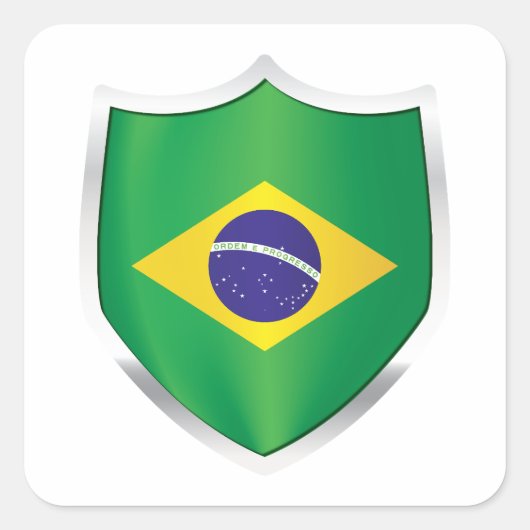 vlag Brazilië Silver Shield Vierkante Sticker (Voorkant)