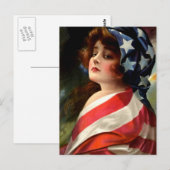 Vlag dame 4 juli  patriottische kunst briefkaart (Voorkant / Achterkant)