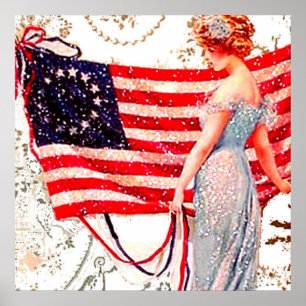 Vlag Dame 4de Patriottische Briefkaart Kunst Poster