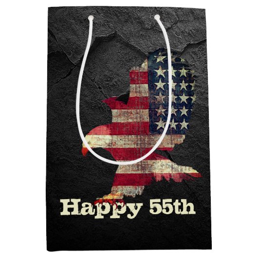 Vlag en Bald Eagle 55th Birthday Medium Cadeauzakje (Voorkant)