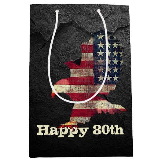 Vlag en Bald Eagle 80th Birthday Medium Cadeauzakje (Voorkant)