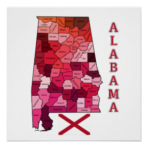 Vlag en kaart van Alabama Perfect Poster