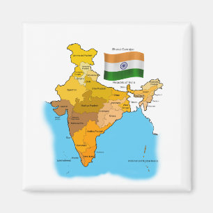 Vlag en kaart van India Magneet
