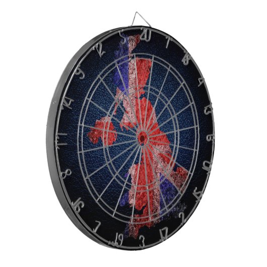 Vlag en kaart voor het Verenigd Koninkrijk Dartbord (Voorkant Links)