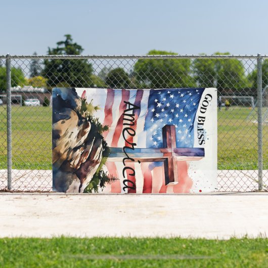Vlag en kruis "God zegene Amerika" Spandoek (Insitu)
