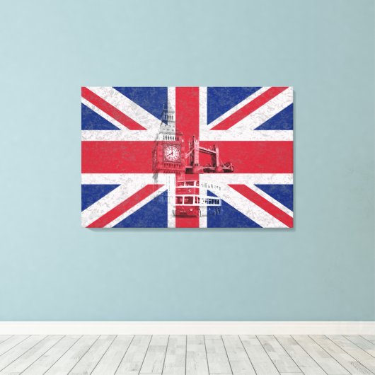 Vlag en symbolen van Groot-Brittannië ID154 Canvas Afdruk (Insitu (Houten vloer))