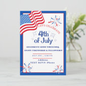 Vlag en Vuurwerk Patriottisch Feest Uitnodiging (Staand voorkant)