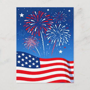 Vlag en Vuurwerk Vier Juli Briefkaart