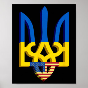 Vlag en wapen van Oekraïne met Amerikaanse vlag Poster